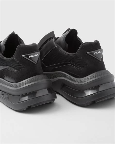 prada sneaker 4e 3222|Black Systeme Brushed Leather Sneakers With Bike Fabric And .